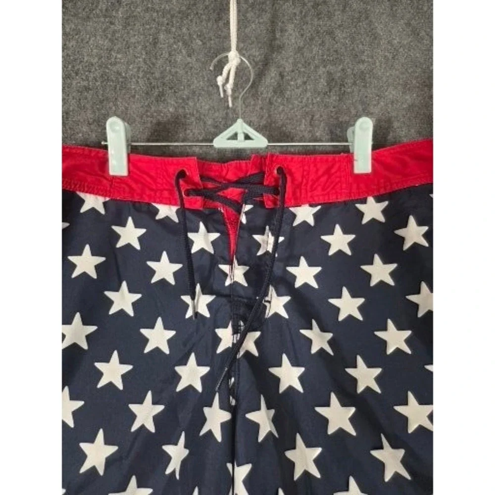 Old Navy Mens Star Print Board Shorts Ink Blue Red 4th of July Swim Trunks‎ Sz M